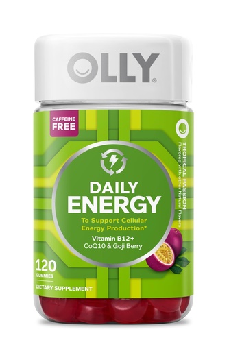 [BRSRGAARO4DRY33K] OLLY Daily Energy Gummy, Caffeine Free Cellular Energy Production,* Vitamin B12, CoQ10, Goji Berry, Adult Chewable Supplement, Tropical Passion Flavored, 60 Day Supply - 120 Count