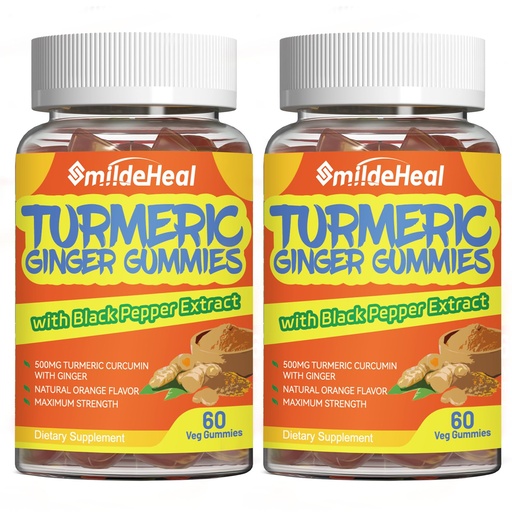 [BRSROCYTBYIQY23J] Turmeric Curcumin Gummies 500mg, with Turmeric Root Extract, Ginger Root, Black Pepper Extract, Antioxidant Support, Orange Flavor Gummies, 60 Count (Pack of 2)