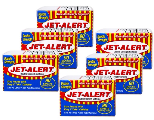 [BRSWIGL4O4BBWCA3] Jet Alert Double Strength Alertness Aid Caplets, 200mg-90 Ct Value Packs (6)