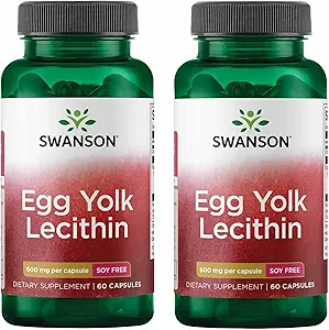 [BRSRMEIFOUBBODI3] Swanson Egg Yolk Lecithin - Cardiovascular & Cognitive Health Support - Soy-Free Supplement May Support Brain Health - (60 Capsules) (2 Pack)