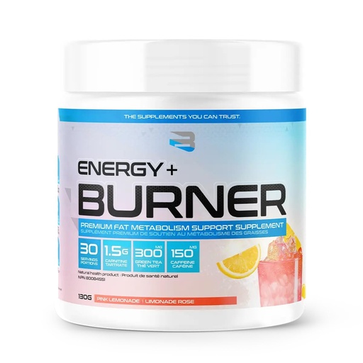 [BRSREGIDBMNQ4G3X] Believe Supplements Energy + Burner | L-Carnitine Tartrate, Green Tea, Caffeine | Fat Metabolism Support, Increased Energy, Focus, & Endurance | 30 Servings (Pink Lemonade)
