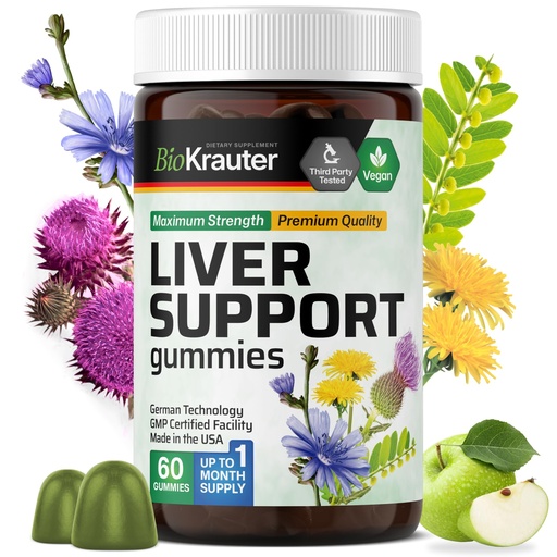 [BRSRMEIDBB7AOCAZ] BIO KRAUTER® 9-in-1 Liver Detox with Vitamin C, Milk Thistle, Turmeric, Dandelion Root, Beet Root, Chanca Piedra for Liver Support - Vegan Liver Supplement, 60 Gummies, 30 Days of Supply - Non-GMO