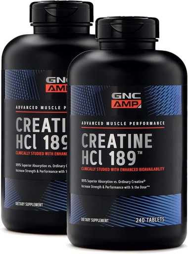 [BRSWGHA3CAIGCYDF] GNC AMP Creatine HCl 189, Targeted Muscle Builder and Recovery Supplement, Fast Absorbing Performance Blend, 480 Count