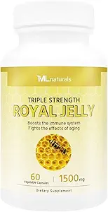 [BRSRMCQ6AACQ4EQ7] ML Naturals Royal Jelly 1500mg 60 Vegetable Capsules, Equivalent with 6% (27mg) 10-HDA. Freeze-Dried, Gluten Free, NSF-Certified & cGMP-Compliant