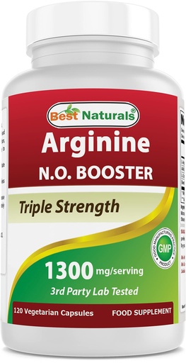 [BRSWYZTYOEIBMHLO] Best Naturals L-Arginine NO Booster Triple Strength 1300 mg Serving 120 Veg Capsules - Made with L-Arginine, AAKG, L-Citrulline, Beet Powder