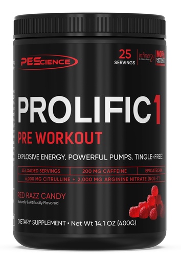 [BRSREHQYBABQGGTB] PEScience Prolific-1 Pre Workout Powder for Men & Women with L-Citrulline, Nitric Oxide Booster, Energy Powder & Nootropic for Focus – Preworkout Without Beta Alanine – 25 Scoops, Red Razz Candy