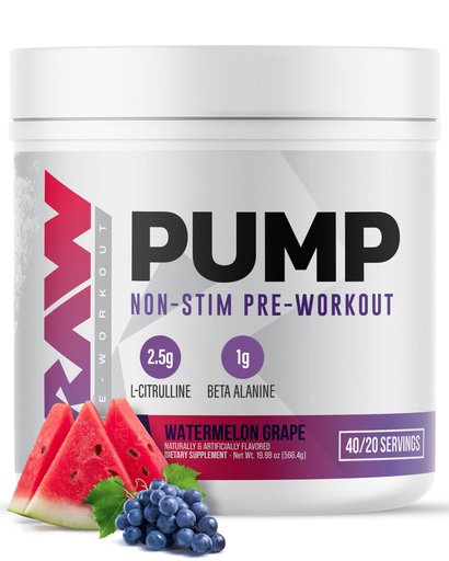 [BRSREFL5B4PGK2Y7] RAW Pump Stim Free Pre Workout (Watermelon Grape) - Non-Stimulant Pre Workout Supplement Powder Nitric Oxide Booster - Pre Workout Supplements Drink for During Workout - 40 Servings