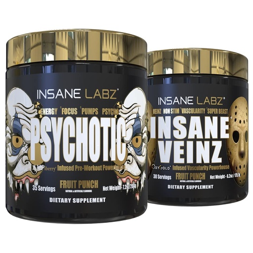 [BRSWYAYHA4FQIDYZ] Insane Labz Psychotic Gold and Insane Veinz Gold Pre Workout Nitric Oxide Booster Stack, Increase Muscle Mass, Vascularity, Strength, Energy, Focus, Fruit Punch