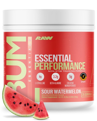 [BRSRAHA7O4MAGFA7] RAW Essential Performance Non-Stim Pre-Workout Powder - Preworkout for Endurance Strength & Focus Without Caffeine or Stimulants - Creatine Monohydrate, L-Citrulline & Beta Alanine - Sour Watermelon