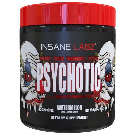 [BRSW2AY3BV6QMDT6] Insane Labz Psychotic, High Stimulant Pre Workout Powder, Extreme Lasting Energy, Focus and Endurance with Beta Alanine, Creatine Monohydrate DMAE, 35 Srvgs (Watermelon)