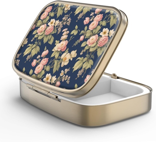 [BRSRMYYNBYFQE3T5] Pill Case Pill Box con Specchio Retro 2 scomparti Piccolo caso Pillola per Purse o Pocket Bronze Box Pillola rettangolare o Vitamine, Olio di Pesce, Supplementi, Pillola Containe Regali di viaggio(Retro Rose Floral)