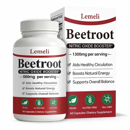 [BRSRGCTYCQJWOFLA] Lemeli Beetroot, 1300mg Beet Root Extract, Boost Vitality & Immune, Non-GMO, Vegan, 60 Count