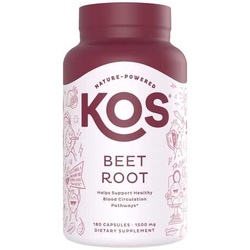 [BRSWY2Q5AUPWODTU] KOS Organic Beetroot Capsules 1500mg - USDA Organic, Antioxidant Power from Organic Beet Root Superfood, Supports Healthy & Active Lifestyle - Non-GMO, Vegan and Keto Friendly - 180 Capsules