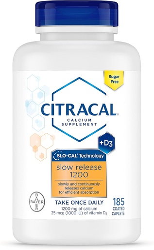 [BRSWGAAPOIMAK3LF] Citracal Slow 1200, 1200 mguba Citrate with Vitamin D (1000 IU), Vitamin D3, Bone Health Support,dis Supplement for Ages 12+, 185 Kont