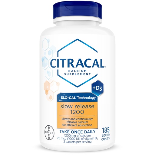 [BRSWGAAPOIMAK3LF] Citracal Slow Release- Calcium 1200 mg with Vitamin D3, Magnesium, Calcium Supplement, Bone Health Support, Take Once Daily Caplet, 185 Count