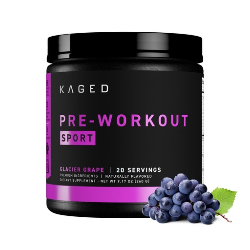 [BRSWYGIPB4DR4ET2] Kaged Sport Pre Workout Powder for Men & Women, Glacier Grape, Sport Certified, 188mg Caffeine, Nitric Oxide Supplement, Beta Alanine for Energy, Weightlifting, Cardio Endurance, Strength, 20 Servings
