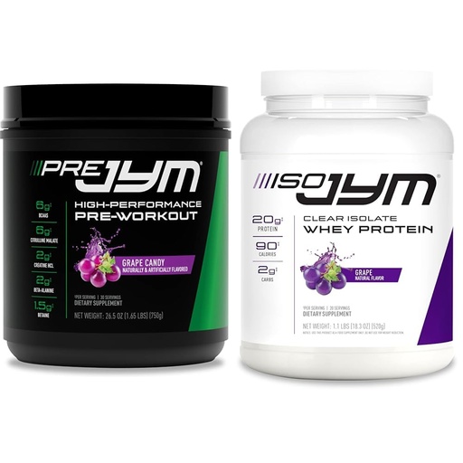 [BRSRAYYYAF6WAYLZ] Pre JYM Grape Candy Pre Workout Powder with BCAAs and ISO JYM 20 Servings Clear Whey Protein Isolate Grape Drink