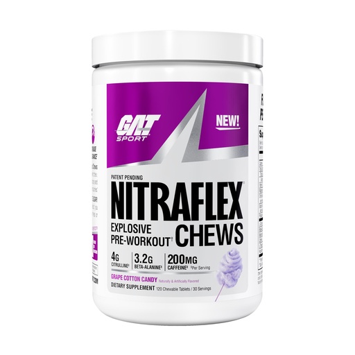[BRSRGBLQBV5RS3YZ] GAT SPORT Nitraflex Performance Pre-Workout Chews - Grape Cotton Candy, 30 Servings