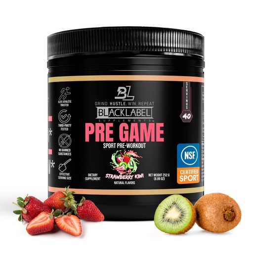 [BRSRAAIKBYIRQDLG] BLACKLABEL Supplements PRE-Game Pre Workout Powder, Strawberry Kiwi (40 Servings) – NSF Certified for Sport – Customizable 150mg Caffeine for Energy & Focus – Low-Stimulant Pre Workout for Men Women