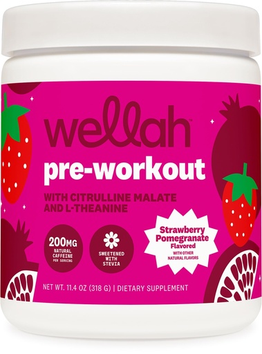 [BRSRACYOBMFWOCT4] Wellah Pre-Workout Drink Mix (Strawberry Pomegranate Flavored, 30 Servings) - with Citrulline Malate and L-Theanine, 200mg of Natural Caffeine & 1000mg of Beta-Alanine