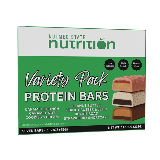 [BRSW2AA3DIHRY336] Nutmeg State Nutrition - High Protein Diet Bars, Gluten Free, Low Cholesterol, Low Sodium, Low Sugar, Ideal Protein Compatible, 7 Servings Per Box (Variety)
