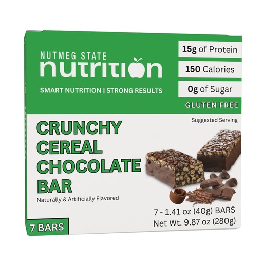 [BRSRA237C4MA4D3K] Nutmeg State Nutrition Protein Breakfast Bar, High Protein Snack Bar, 15g Protein, Low Calorie, Zero Sugar, 140 Calories, Gluten Free, 7 Servings (Crunchy Cereal Chocolate)