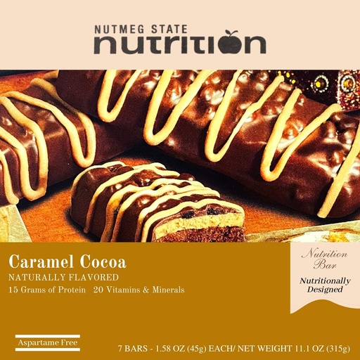[BRSWYAQTBMMRSADV] Nutmeg State Nutrition High Protein Bars, 7 Servings Per Box (1 Box (7 Servings), Caramel Cocoa)