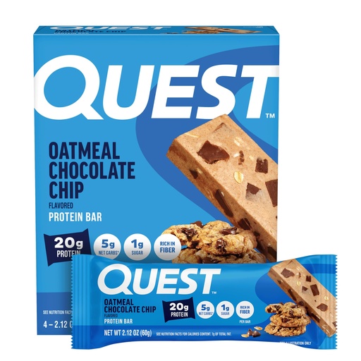 [BRSWG2QDBMNGKEI6] Quest Nutrition Oatmeal Chocolate Chip Protein Bars, 20g Protein, 1g Sugar, 5g Net Carb, Gluten Free, Keto Friendly, 4 Count