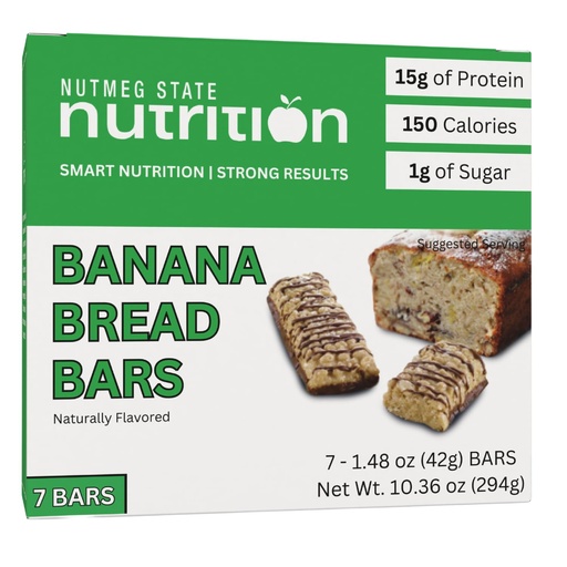 [BRSRA237C5YG2DT2] Nutmeg State Nutrition Protein Breakfast Bar, High Protein Snack Bar, 15g Protein, Low Calorie, Low Sugar, 140 Calories, 1g Sugar, 7 Servings (Banana Bread)