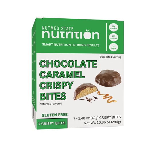 [BRSRAEIZC56GG3D5] Nutmeg State Nutrition - High Protein Bites, 12g Protein, Low Calories, 1g Sugar, Gluten Free, 7 Servings Per Box (1 Box, Chocolate Caramel)