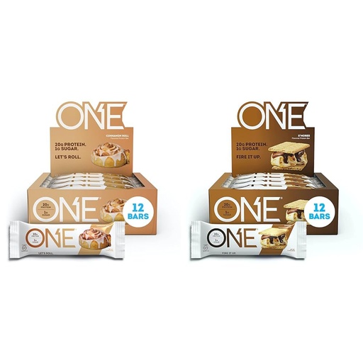 [BRSROBQRDJ5AGCI2] ONE Protein Bars, Cinnamon Roll, Gluten Free Protein Bars with 20g Protein and Only 1g Sugar & Protein Bars, Smores, Gluten Free Protein Bars with 20g Protein and only 1g Sugar