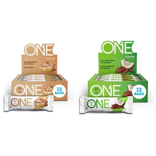 [BRSRAY33CMAQ22QU] ONE Protein Bars, Cinnamon Roll & Almond Bliss, Gluten Free Protein Bars with 20g Protein, 12 Count