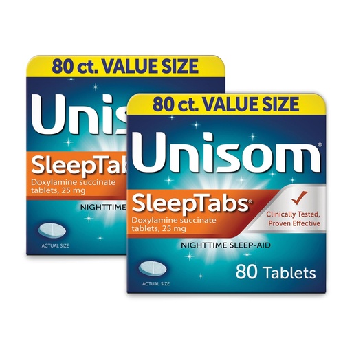 [BRSRAAT2AEFAMYAU] Unisom SleepTabs, Nighttime Sleep-aid, Doxylamine Succinate, 80 Tablets (Pack of 2)