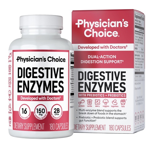 [BRSROZIQOYFGAEL2] Physician's CHOICE Digestive Enzymes for Bloating & Digestion - Fast-Acting 16 Enzyme Formula with Organic Prebiotics & Probiotics for Gut & Digestive Health - Meal Time Discomfort Relief - 180 CT