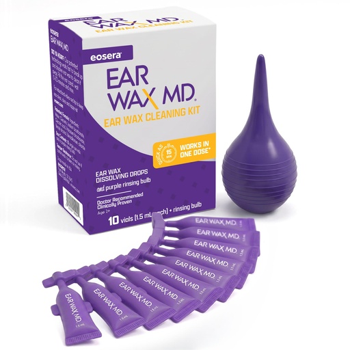 [BRSREFILO4PAYYIU] eosera Ear Wax MD Cleaning Kit - Fast-Acting Ear Wax Dissolving Drops & Rinse Bulb Syringe - Doctor Recommended, Clinically Proven Earwax Dissolver for Adults & Kids - Works in 15 Minutes - 10 Vials