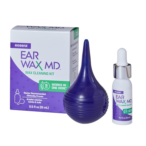 [BRSWECQKDEIAOCI7] eosera Ear Wax MD Cleaning Kit - Fast-Acting Ear Wax Dissolving Drops & Rinse Bulb Syringe - Doctor Recommended, Clinically Proven Earwax Dissolver for Adults & Kids - Works in 15 Minutes - 15ml