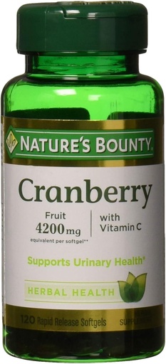 [BRSWK23ZCZ7BYDLA] Nature's Bounty Cranberry, Herbal Health Supplement with Vitamin C, Supports Urinary Health, 4200mg, 120 Softgels
