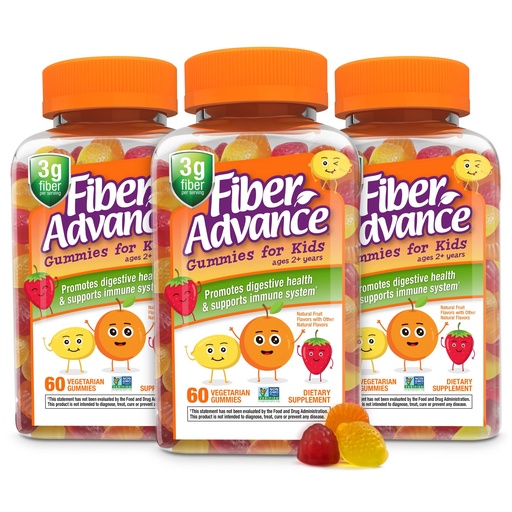 [BRSRMBD5PMJWAHYZ] Fiber Advance Gummies | 100% Plant Based Fiber Supplement for Digestive Health | Chicory Root Inulin Prebiotic Gummies | Gluten Free, Vegetarian, & Non-GMO (Kids 3-Pack)