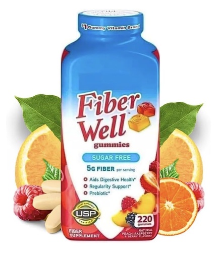 [BRSRGEI7OABBM3LF] Vita Fiber Well Gummies, Sugar Free, Peach, Raspberry & BlackBerry Flavors, 220 Count, Pack of 1