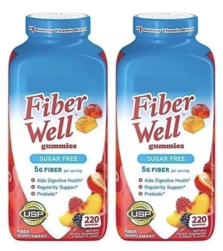 [BRSRGYIECQDQEDIV] Vita Fiber Well Gummies, Sugar Free, Peach, Raspberry & BlackBerry Flavors, 220 Count (2 Pack)
