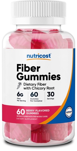 [BRSREC32CIGRSYAY] Nutricost Fiber Gummies (Berry Flavored) 60 Gummies - Dietary Fiber Supplement with Chicory Root, 6g per Serving, Vegan, 30 Servings