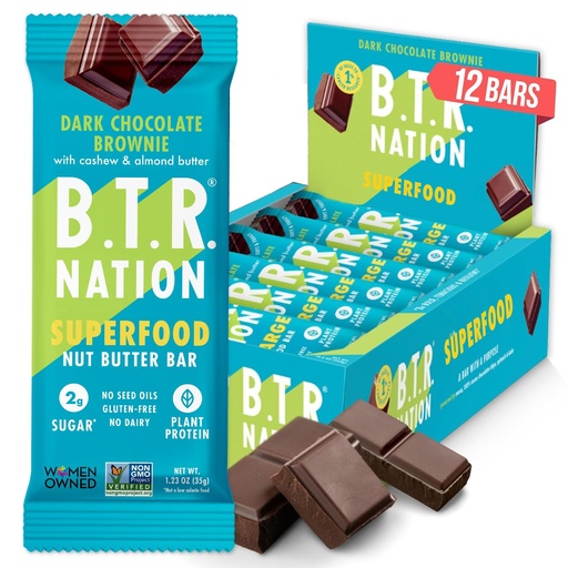 [BRSWYFIOAEIBACLK] B.T.R Nation Keto Protein Bars, Plant Based Vegan - Dark Chocolate Superfood Bar | 12 Bars | Low Carb and Gluten Free, Free of Sugar Alcohols and Boosted with Powerful Superfoods