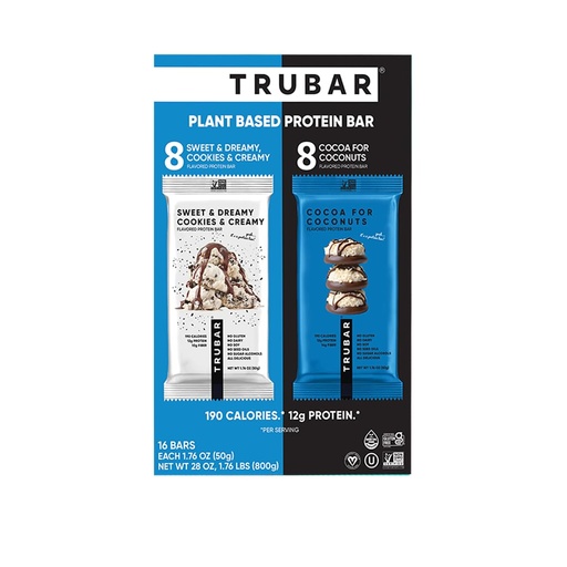 [BRSREGT6BMJRQCL4] TRUBAR Vegan Protein Bar Cocoa For Coconuts and Cookies and Creamy 16 ct
