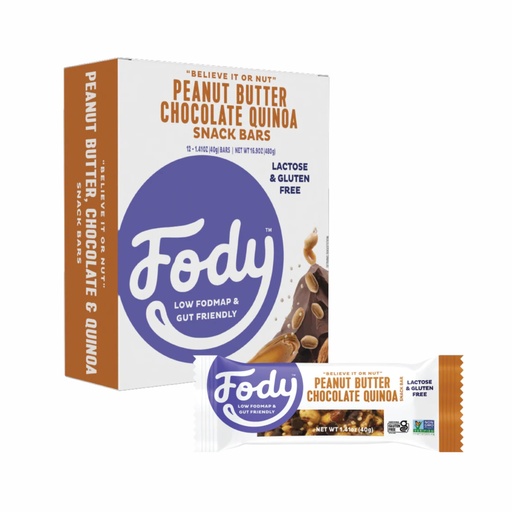 [BRSWGBT4OR6WAEQY] Fody Foods Snack Bars, Peanut Butter Chocolate Quinoa, 1.41 Oz (Pack of 12), 6g Protein, Low FODMAP, Gut & IBS Friendly, Vegan, Lactose Free, Non-GMO, Gluten Free