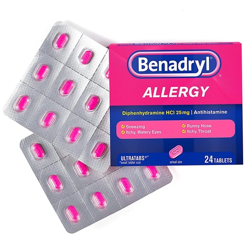 [BRSWGEATO4OWOGTP] Benadryl Allergy Relief 25 mg Diphenhydramine HCl Tablet, 24 per Box