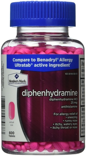 [BRSWKZQ6C4MRAHA7] Member's Mark 25 mg Diphenhydramine Allergy (600 Count)