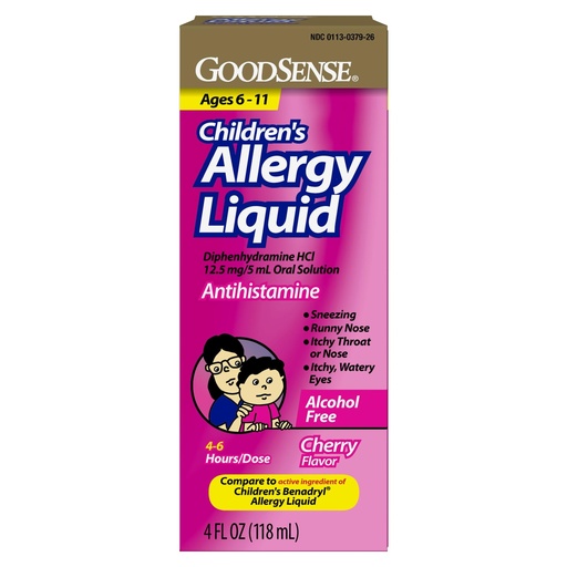 [BRSWIZQHOQFQECD6] GoodSense Children's Allergy Relief, Liquid Medicine with Diphenhydramine HCl, Cherry Flavor