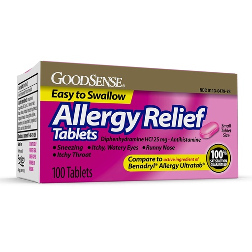 [BRSWIYLZBMBA42I5] GoodSense Allergy Relief Diphenhydramine HCl 25 mg Antihistamine, 100-Count Allergy Pills