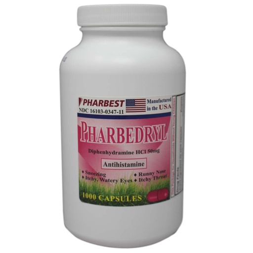 [BRSWIYTROMHRW2LE] Wonder Laboratories Pharbedryl Diphenhydramine HCI 50 Mg Allergy Medicine and Antihistamine y - 1000 Capsules #3639