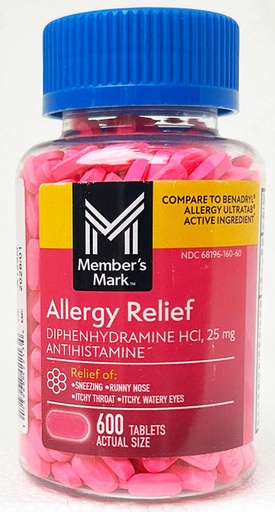 [BRSWKEAFO55BAYLU] Member's Mark 25 mg Diphenhydramine Allergy (600 Count)
